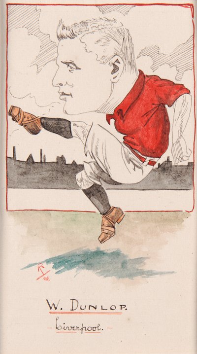 بيلي دنلوب ، ليفربول ، رسم لمجموعة من بطاقات السجائر ، 1907 (قلم وحبر على البطاقة) بواسطة مزق